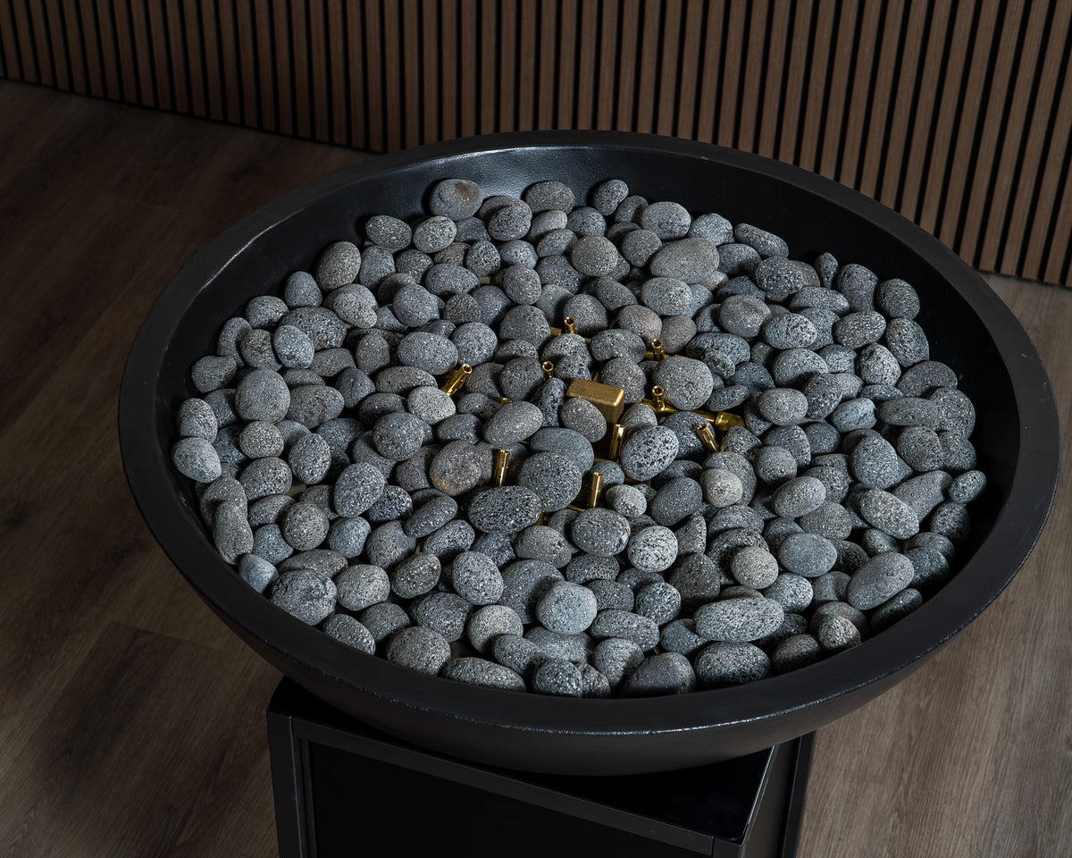 AON Aura concrete fire bowl in Black with flame