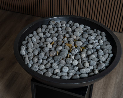 AON Aura concrete fire bowl in Black with flame