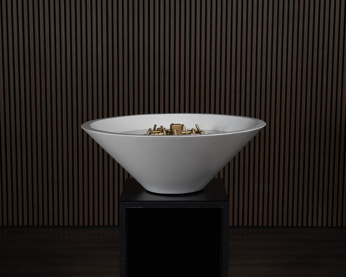 AON Halo round concrete fire bowl in White, front view