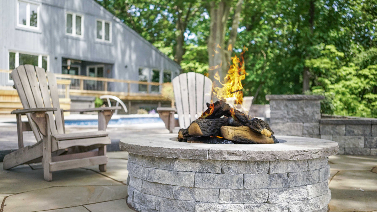 Techo-Bloc Valencia fire pit with Warming Trends gas insert kit