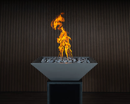 AON Ember square concrete fire bowl in Charcoal, detail view