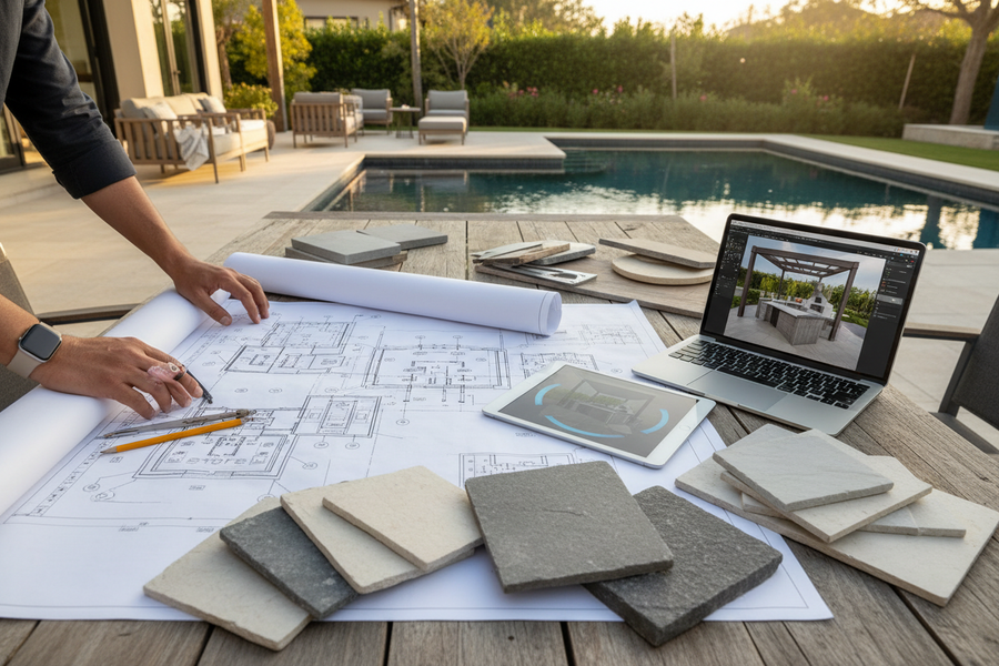 Landscape Designer Planning Outdoor Kitchen