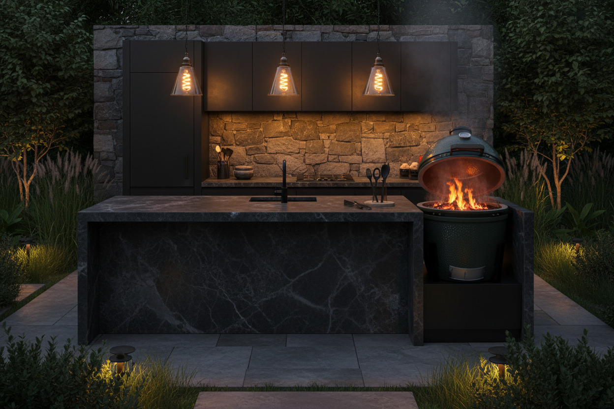 Luxury Outdoor Kitchen with Kamado Smoker